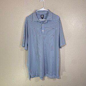 FootJoy Golf Polo Mens XL Shirt Blue White Striped Athletic Stretch Cottonwood